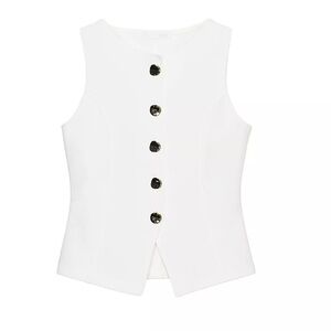 White Sleeveless Button-Up Vest